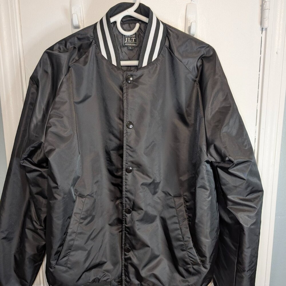 JLT Luxury Varsity Bomber Jacket Black Size L